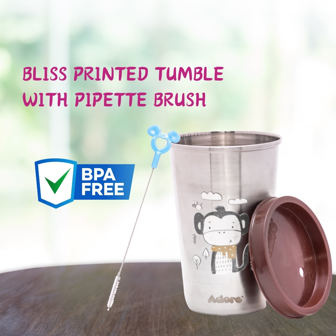 Adore  Bliss Printed Stainless Steel Tumbler - 300ml - Brown