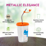 Adore  Bliss Printed Stainless Steel Tumbler - 300ml - Orange