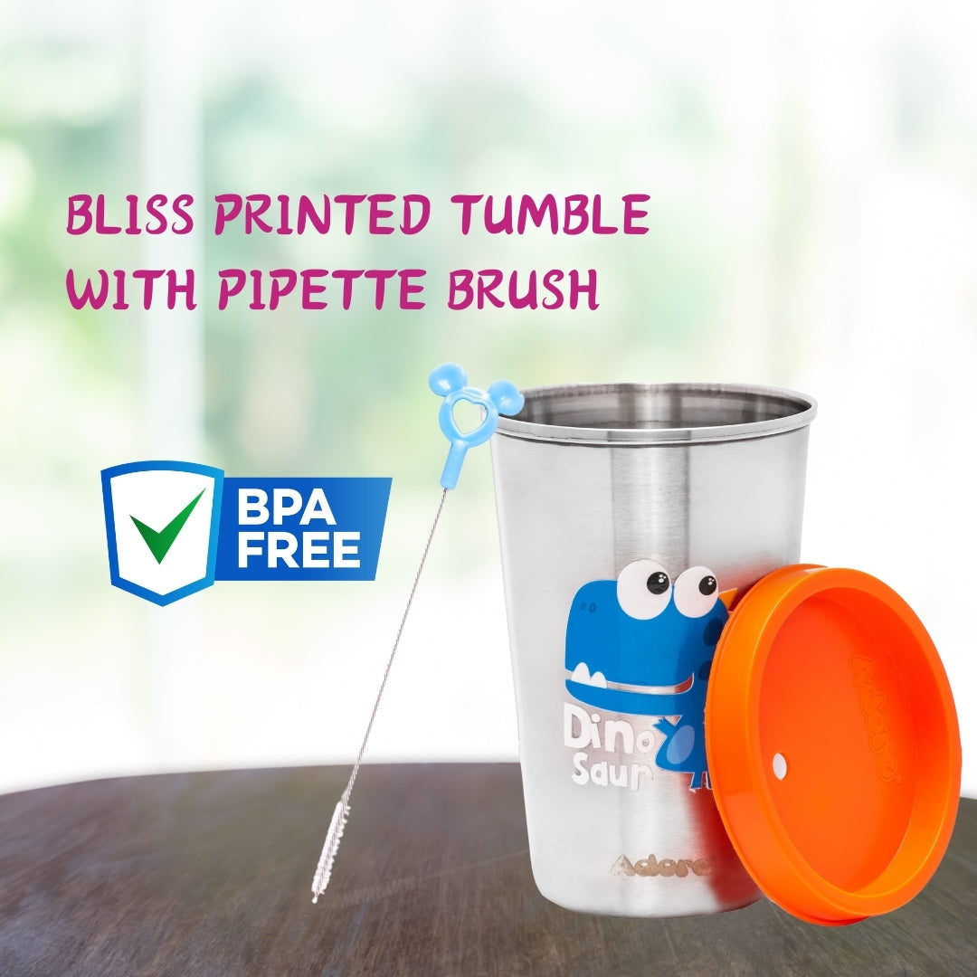 Adore  Bliss Printed Stainless Steel Tumbler - 300ml - Orange