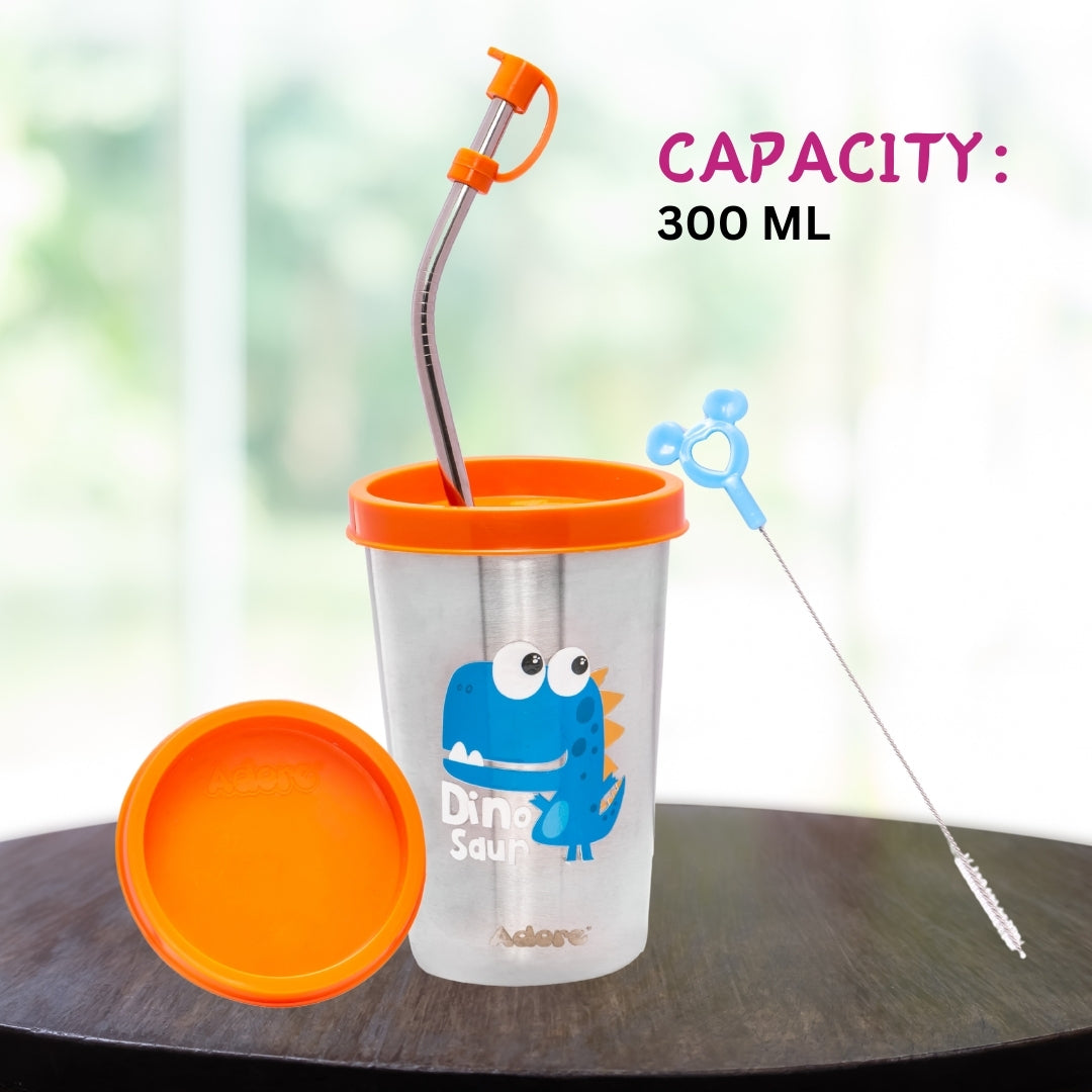 Adore  Bliss Printed Stainless Steel Tumbler - 300ml - Orange