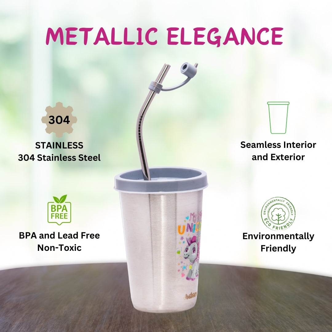 Adore  Bliss Printed Stainless Steel Tumbler - 300ml - Grey