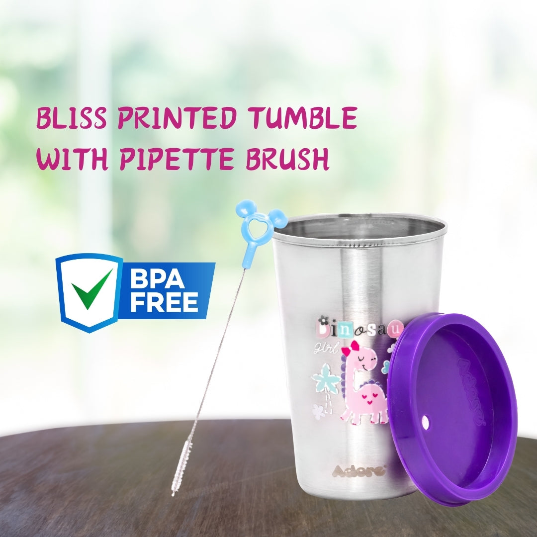 Adore  Bliss Printed Stainless Steel Tumbler - 300ml - Purple