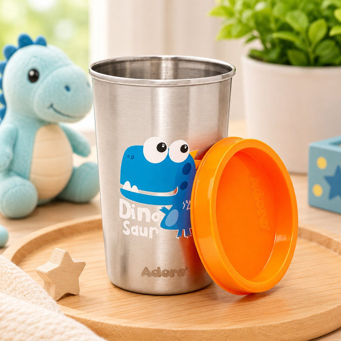 Adore Uno Printed Stainless Steel Tumbler with Spill Proof Lid 300 ml - Orange