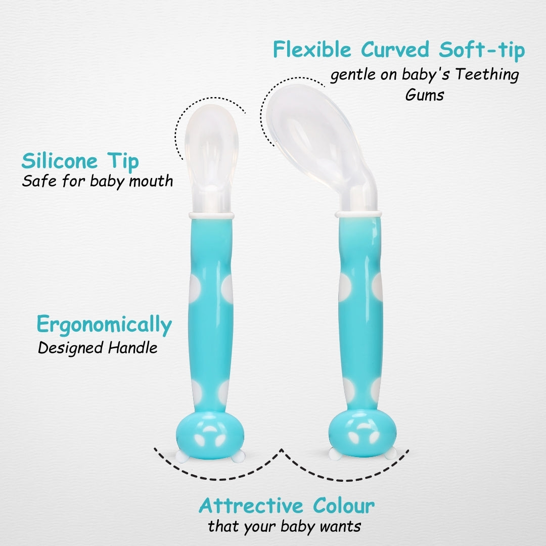 Adore ACE Flexi Silicone Feeding Spoon Set- Pack of 2 - Blue