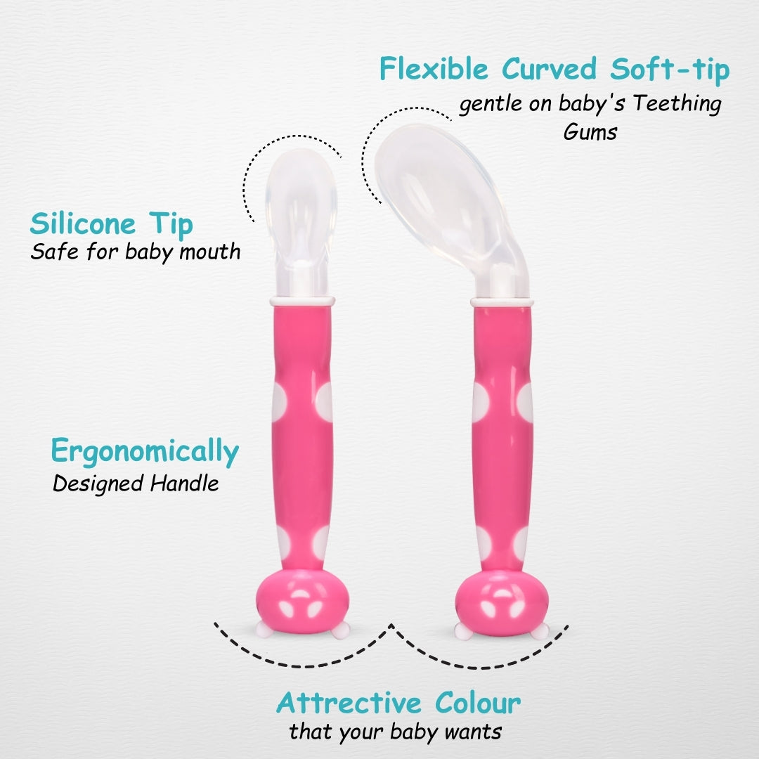 Adore ACE Flexi Silicone Feeding Spoon Set- Pack of 2 - Pink