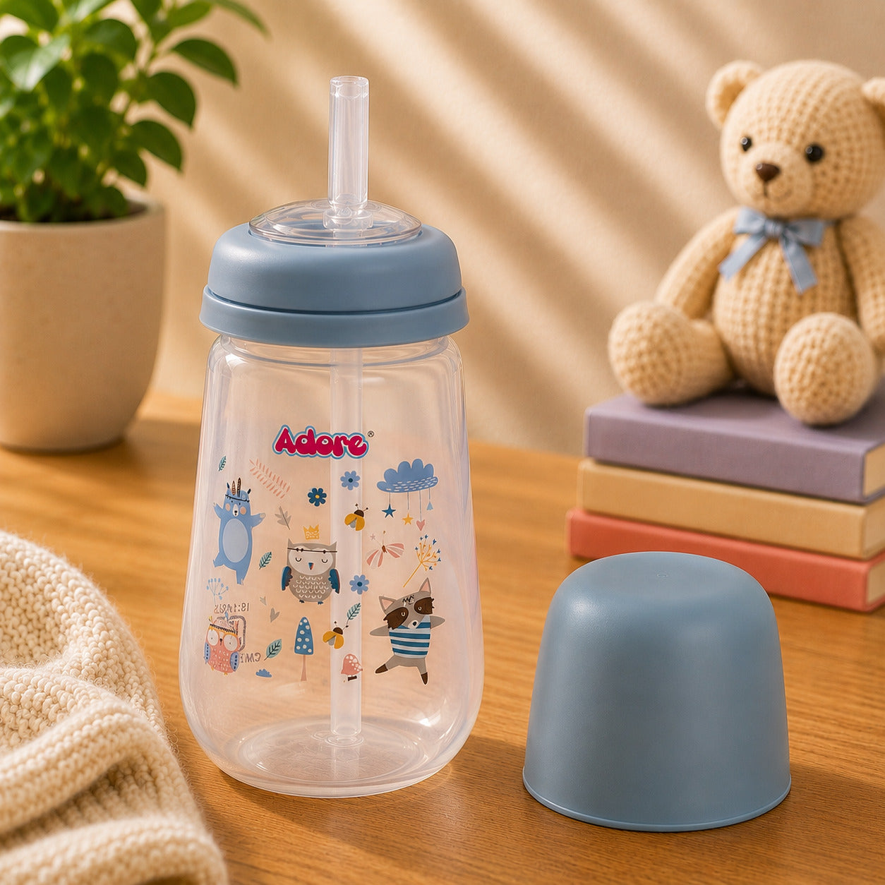 Adore Zeta Wideneck Straw Sipper- Spill Proof- 250ml - Blue