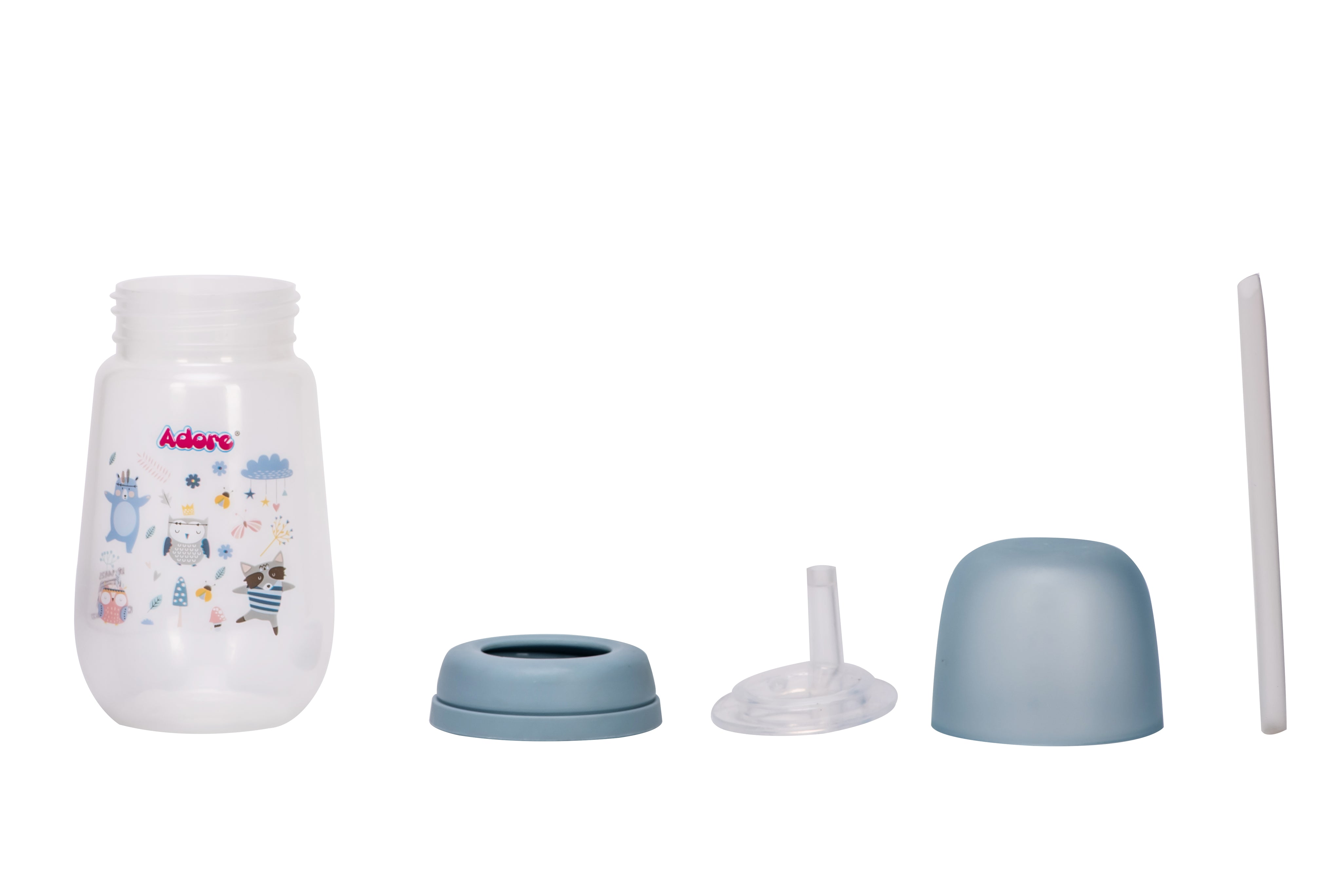 Adore Zeta Wideneck Straw Sipper- Spill Proof- 250ml - Blue