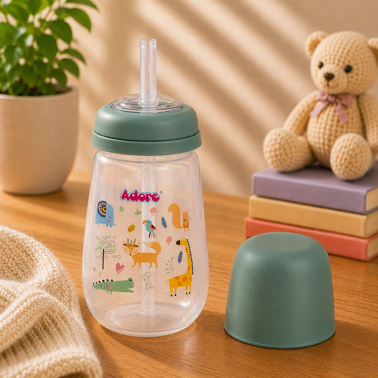 Adore Zeta Wideneck Straw Sipper- Spill Proof- 250ml - Green