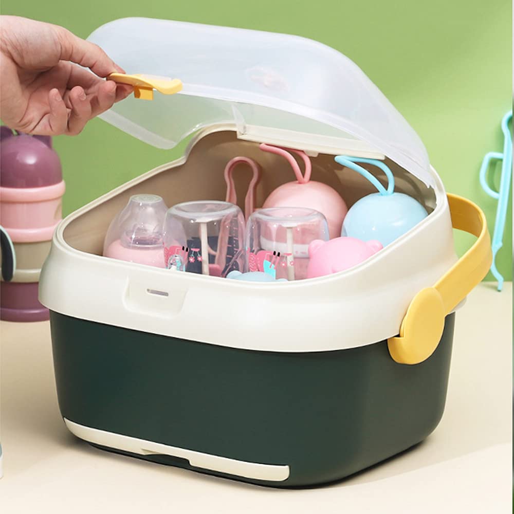 Adore Tornado 2 in 1 Baby Bottle Drying Rack & Storage Box with Lid & Handle - Green