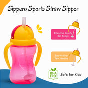 Adore Sippero Sports Straw Sipper with Gravity Ball and Retractable Dust Free Cap- 300ml- Pink
