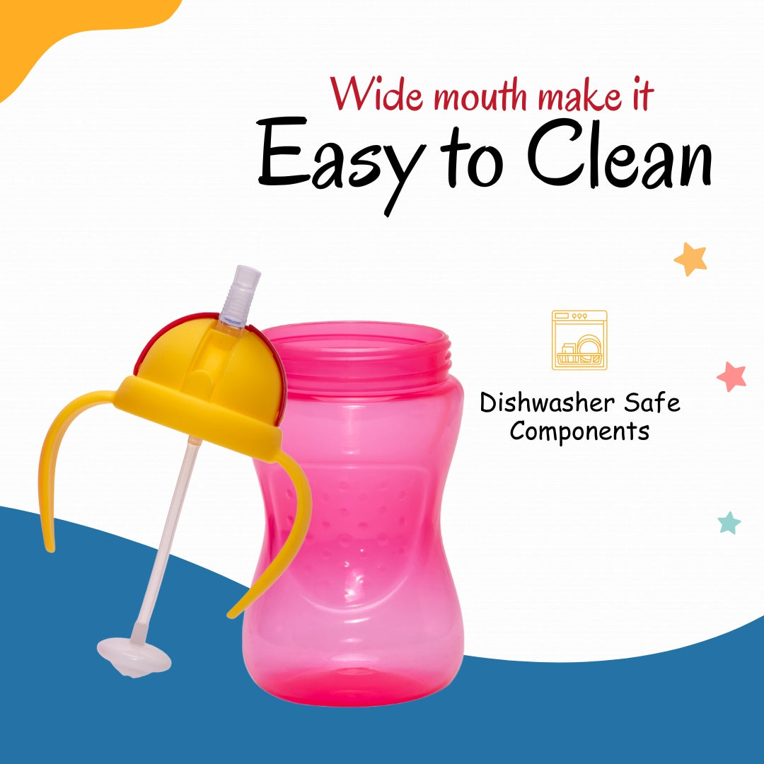 Adore Sippero Sports Straw Sipper with Gravity Ball and Retractable Dust Free Cap- 300ml- Pink