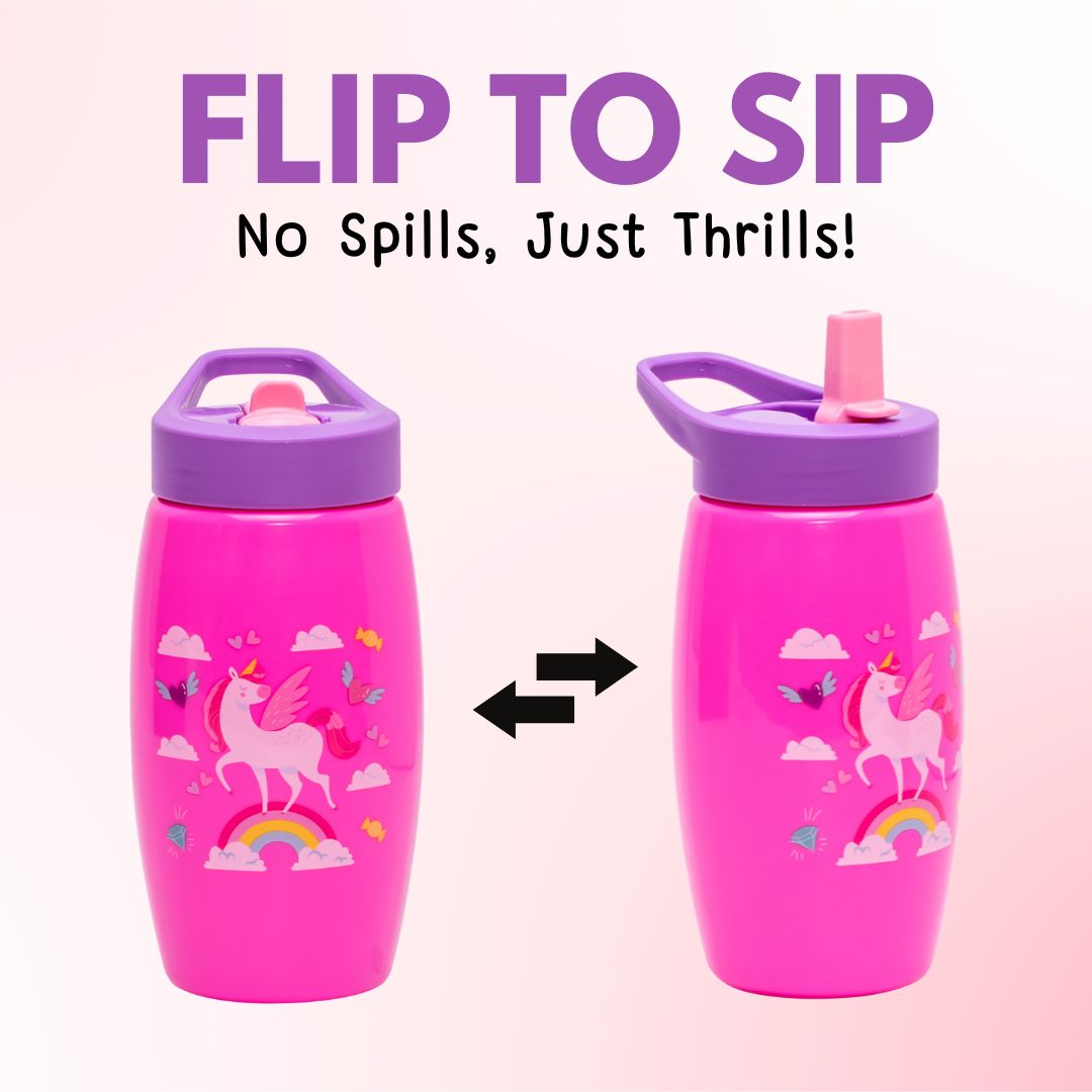 Adore Kiddo Flip to Sip Sports Sipper with Handle- 420ml -Pink