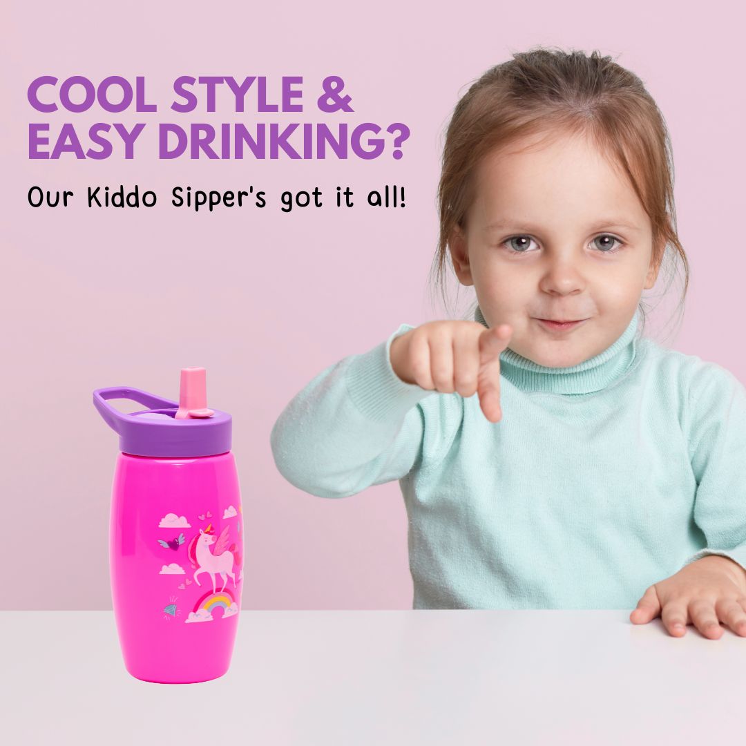 Adore Kiddo Flip to Sip Sports Sipper with Handle- 420ml -Pink