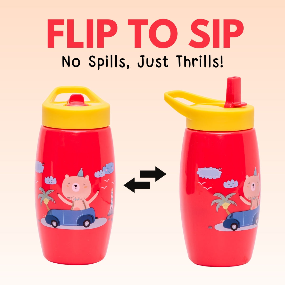 Adore Kiddo Flip to Sip Sports Sipper with Handle- 420ml -Red