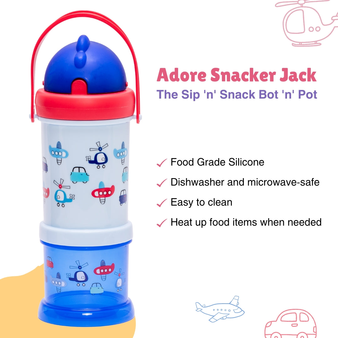 Adore Snacker Jack -The Sip 'n' Snack Bot 'n' Pot with Handle- Blue
