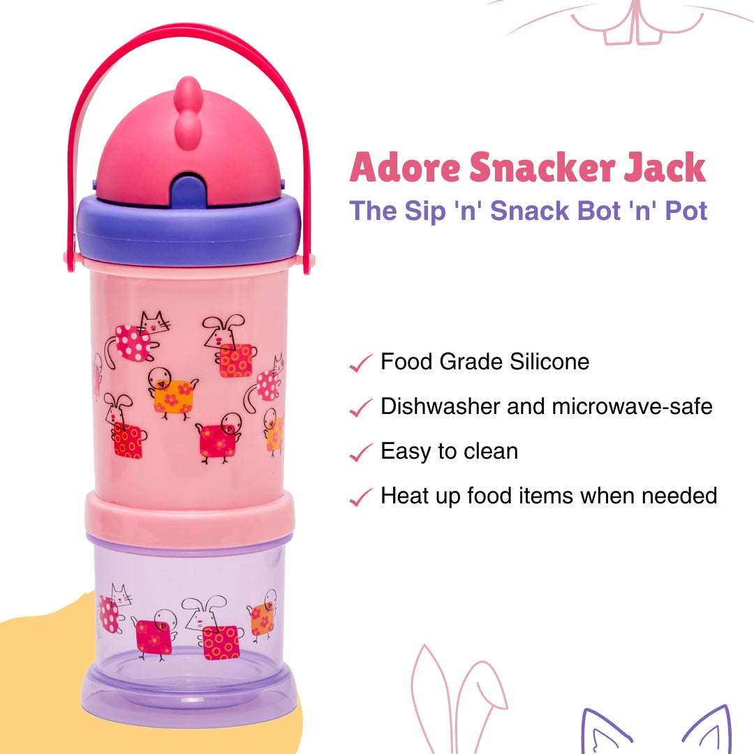 Adore Snacker Jack -The Sip 'n' Snack Bot 'n' Pot with Handle- Pink