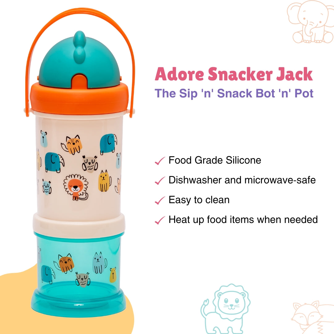 Adore Snacker Jack -The Sip 'n' Snack Bot 'n' Pot with Handle- Beige