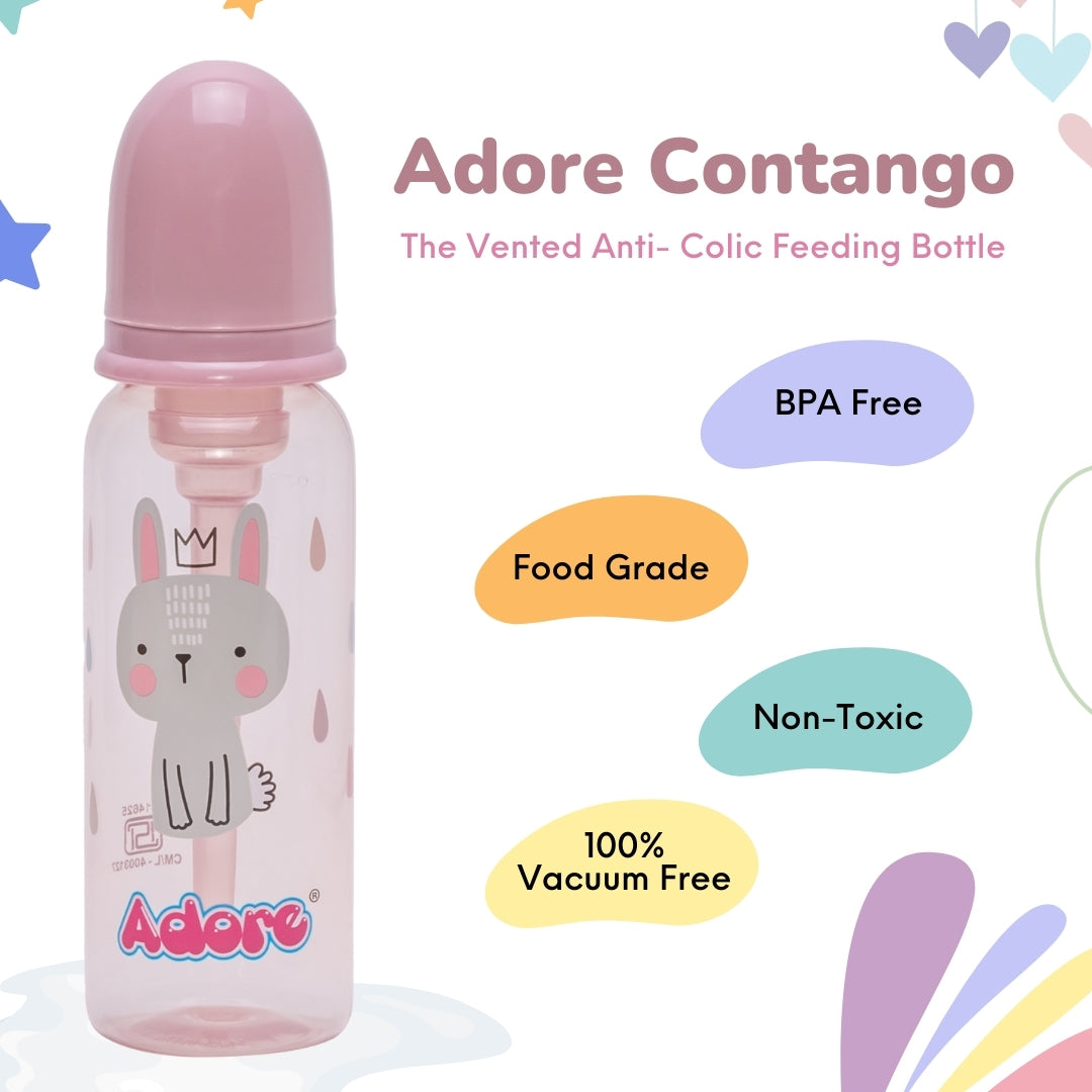 Adore Advanced CONTANGO- The Ventilated Anti-Colic Stem Baby Feeding Bottle- 250ml- Pink