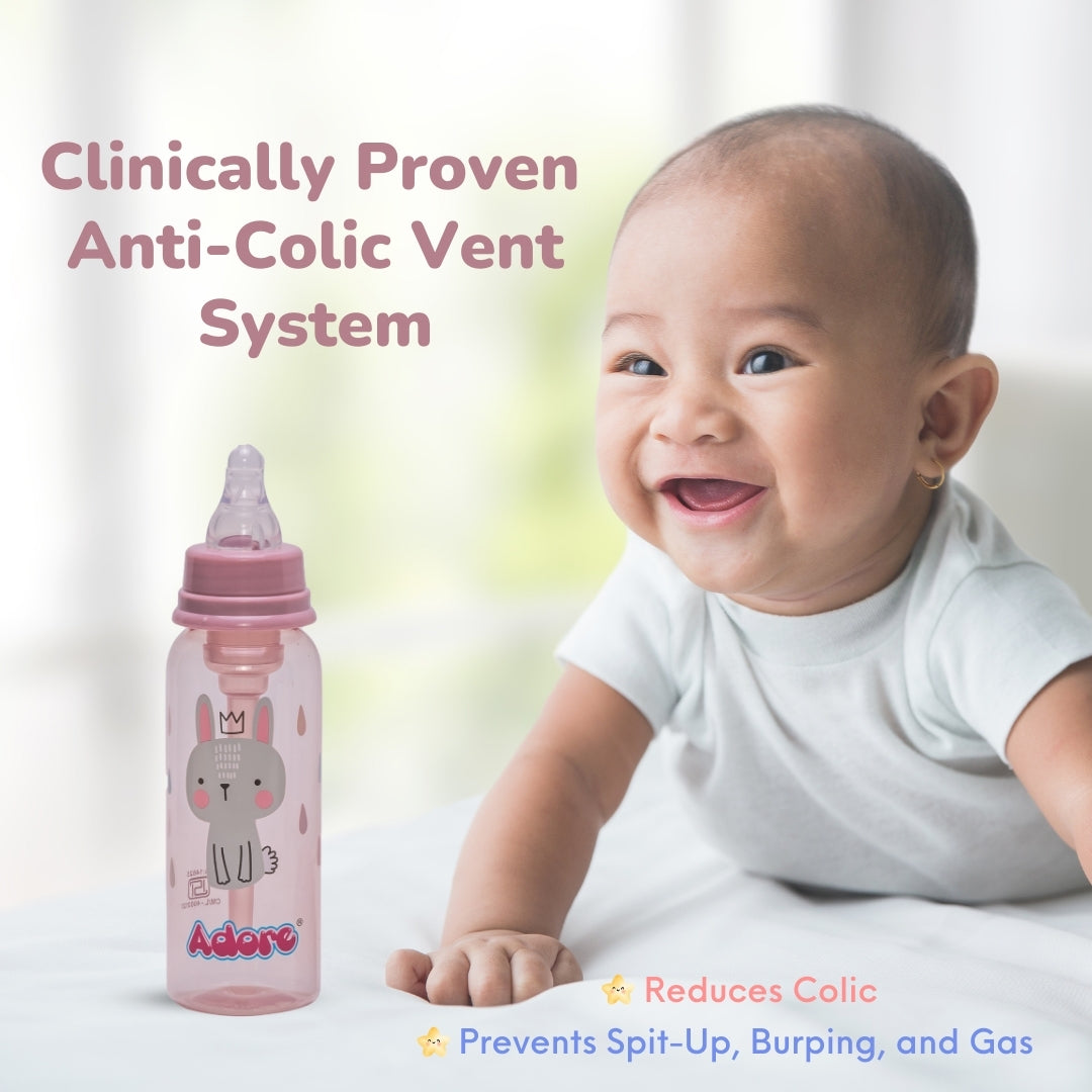 Adore Advanced CONTANGO- The Ventilated Anti-Colic Stem Baby Feeding Bottle- 250ml- Pink