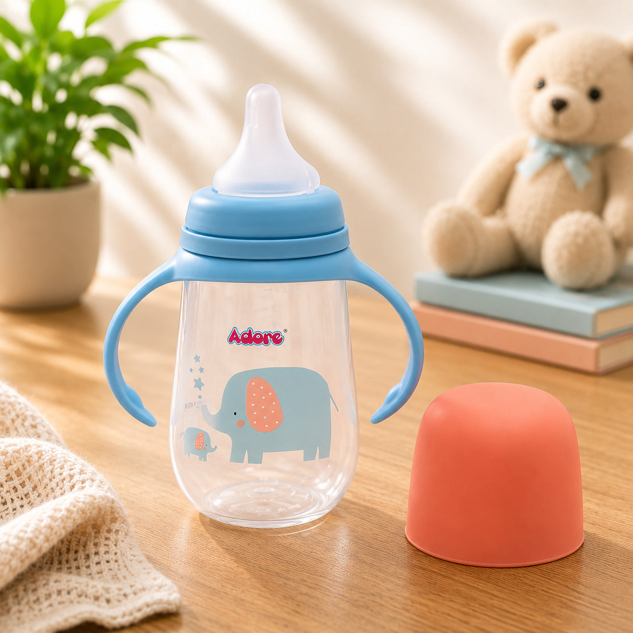 Adore Nok Nok Wide neck Feeding Bottle With Twin Handle 250ml - New Blue