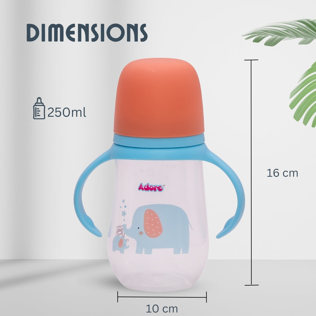 Adore Nok Nok Wide neck Feeding Bottle With Twin Handle 250ml - New Blue