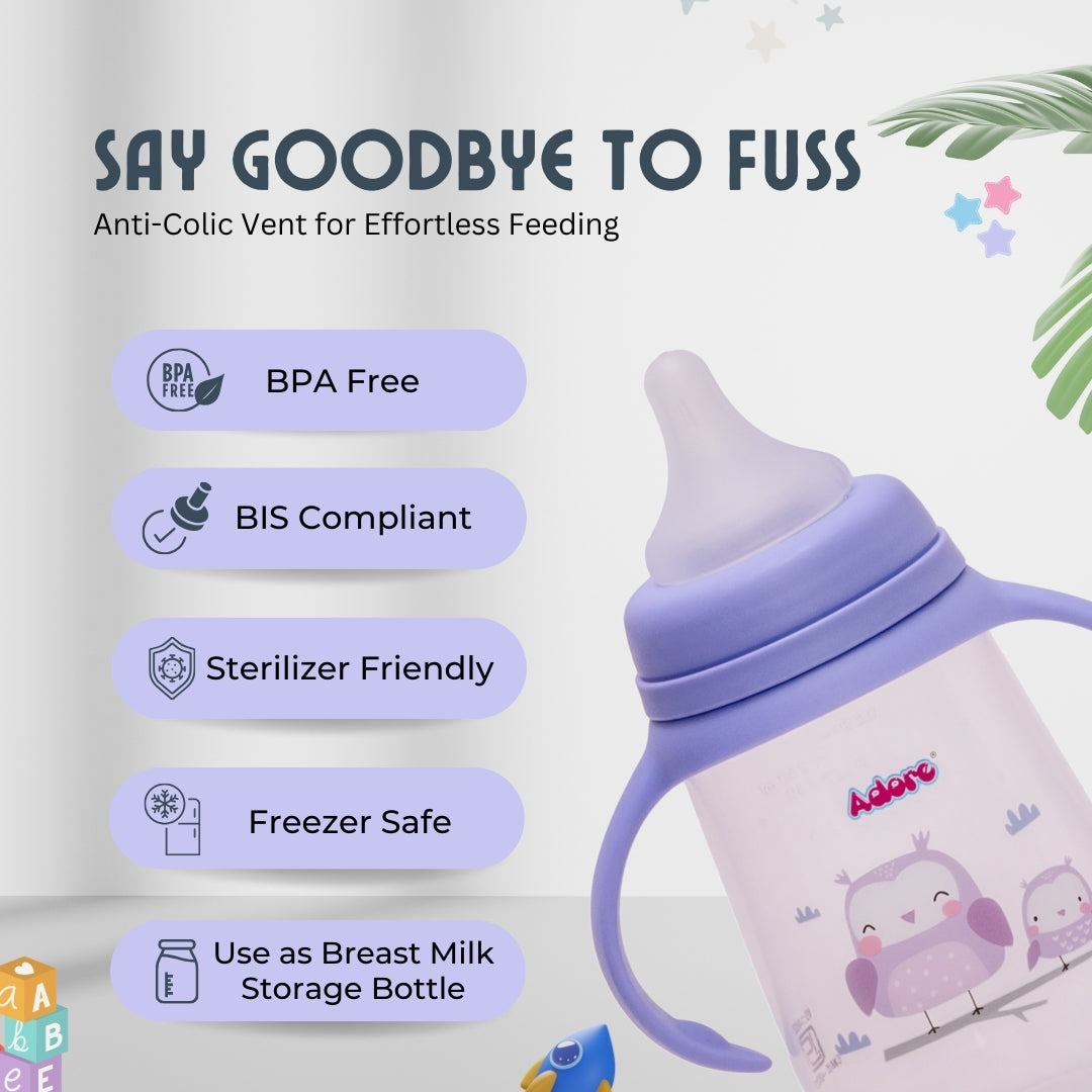 Adore Nok Nok Wide neck Feeding Bottle With Twin Handle 250ml - Purple