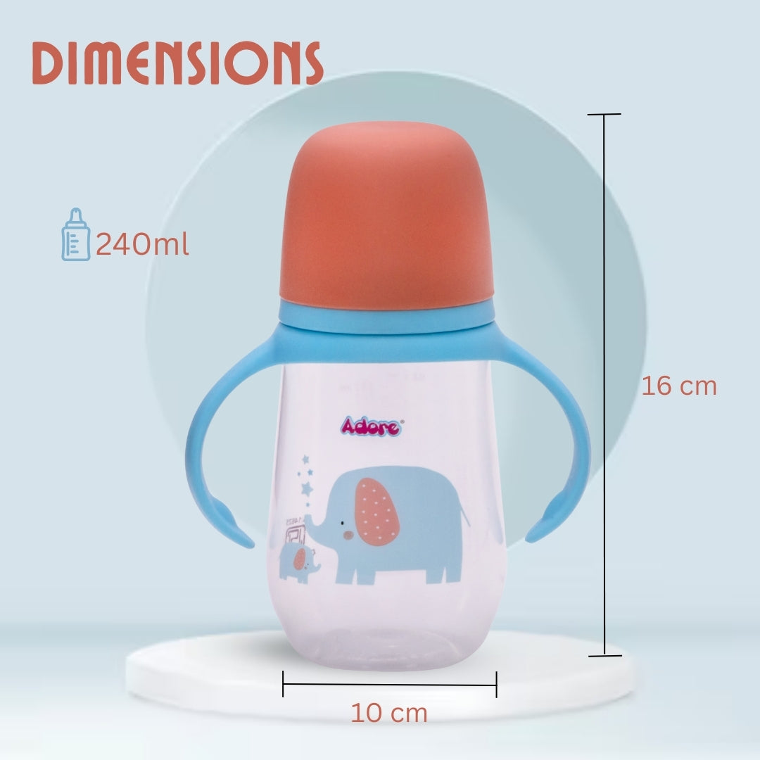 Adore Ireland Wide Neck Soft Spout sipper with Twin Handle-250ml- New Blue