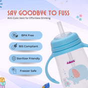 Adore Scotland Wide neck Soft Straw Sipper with Twin Handle-250ml- New Blue