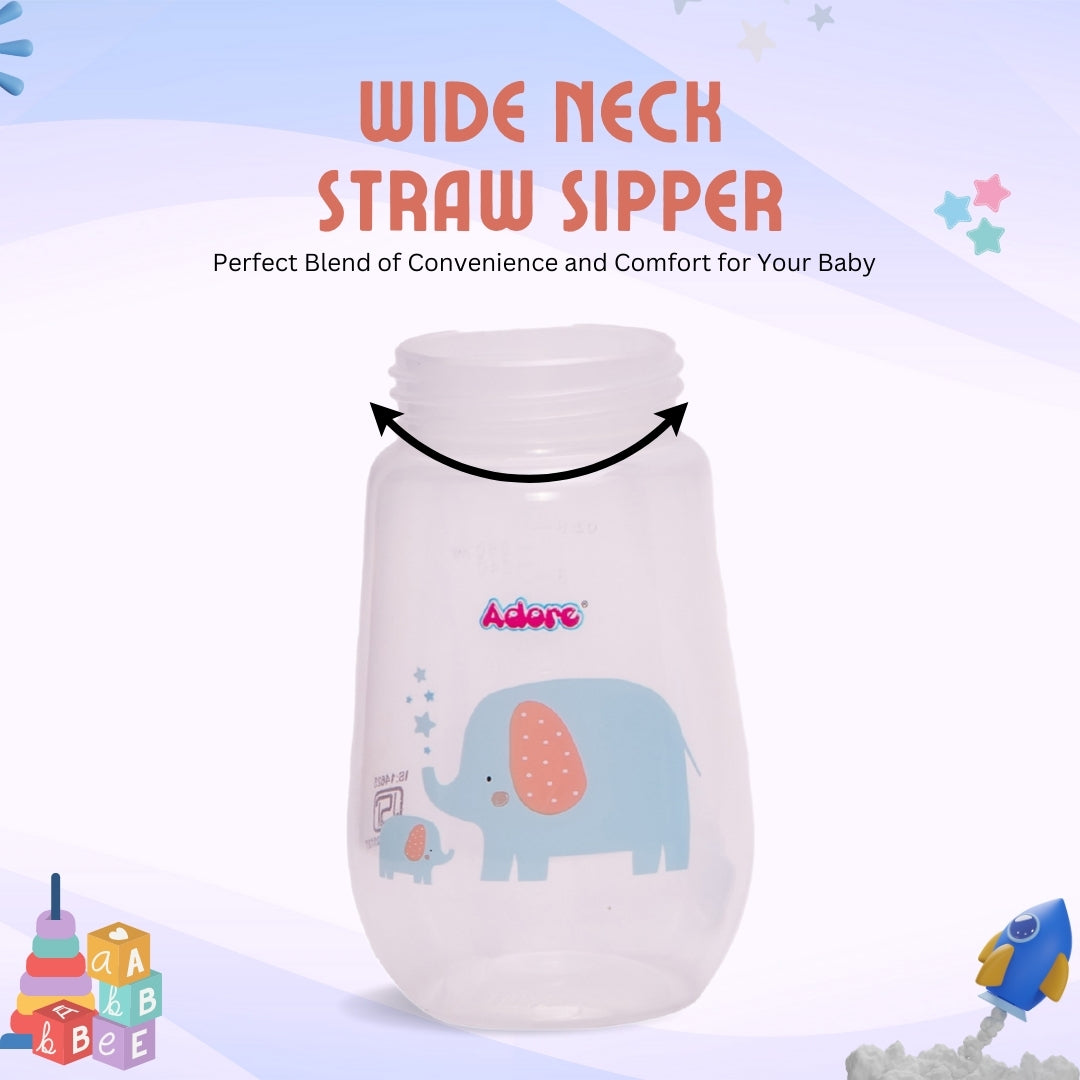 Adore Scotland Wide neck Soft Straw Sipper with Twin Handle-250ml- New Blue