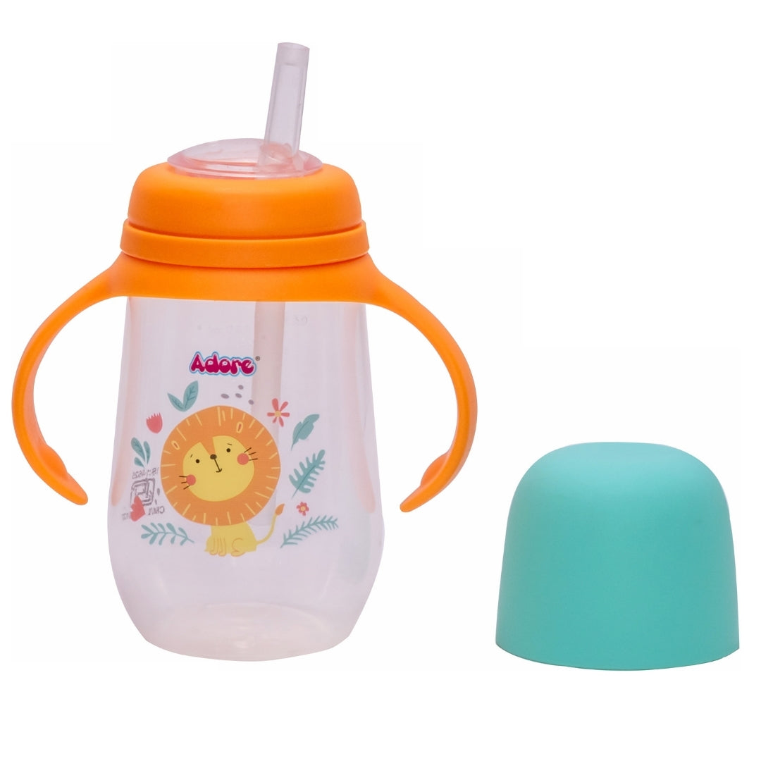 Adore Scotland Wide neck Soft Straw Sipper with Twin Handle-250ml- Orange