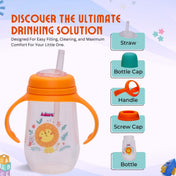 Adore Scotland Wide neck Soft Straw Sipper with Twin Handle-250ml- Orange