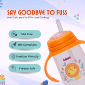 Adore Scotland Wide neck Soft Straw Sipper with Twin Handle-250ml- Orange