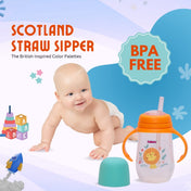 Adore Scotland Wide neck Soft Straw Sipper with Twin Handle-250ml- Orange