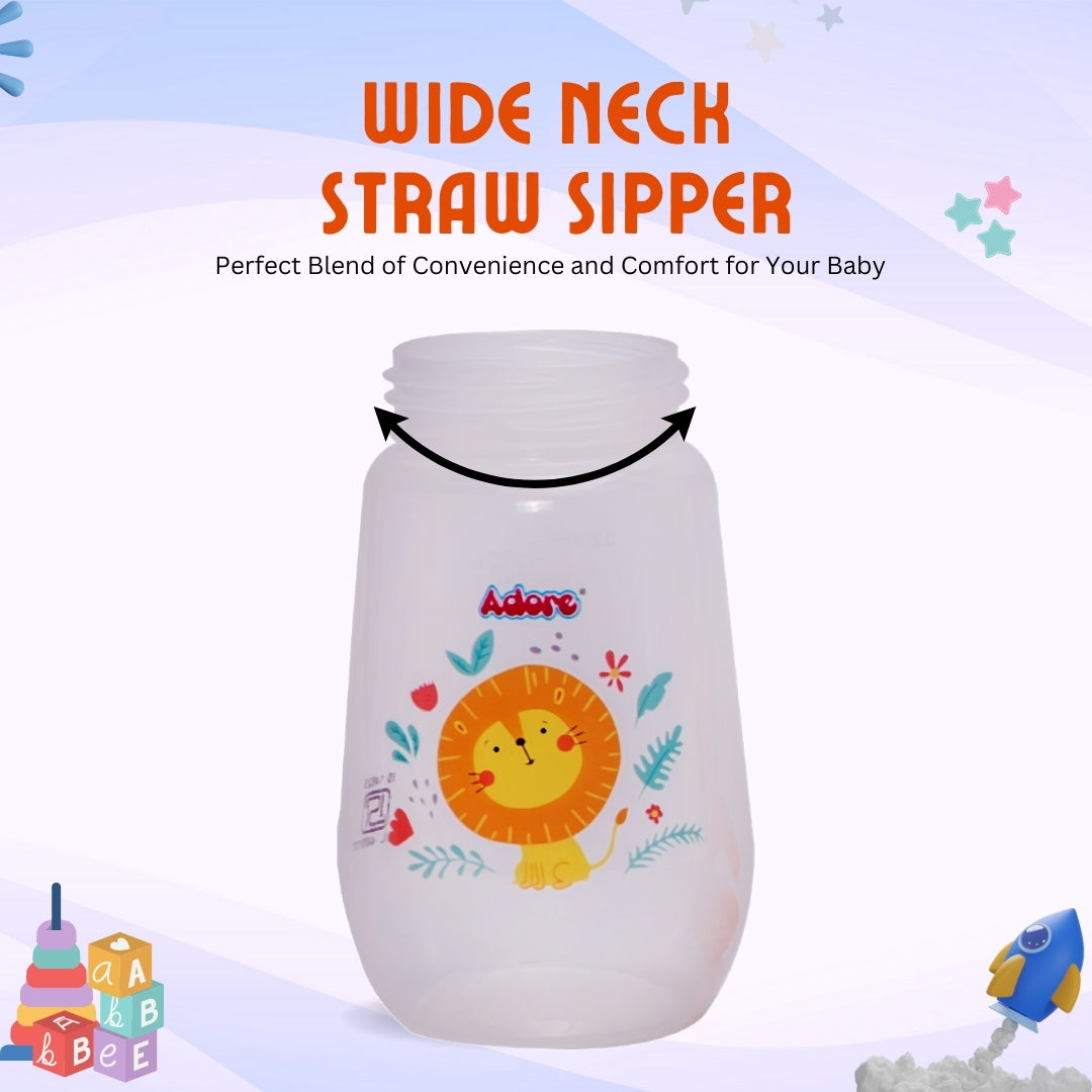 Adore Scotland Wide neck Soft Straw Sipper with Twin Handle-250ml- Orange
