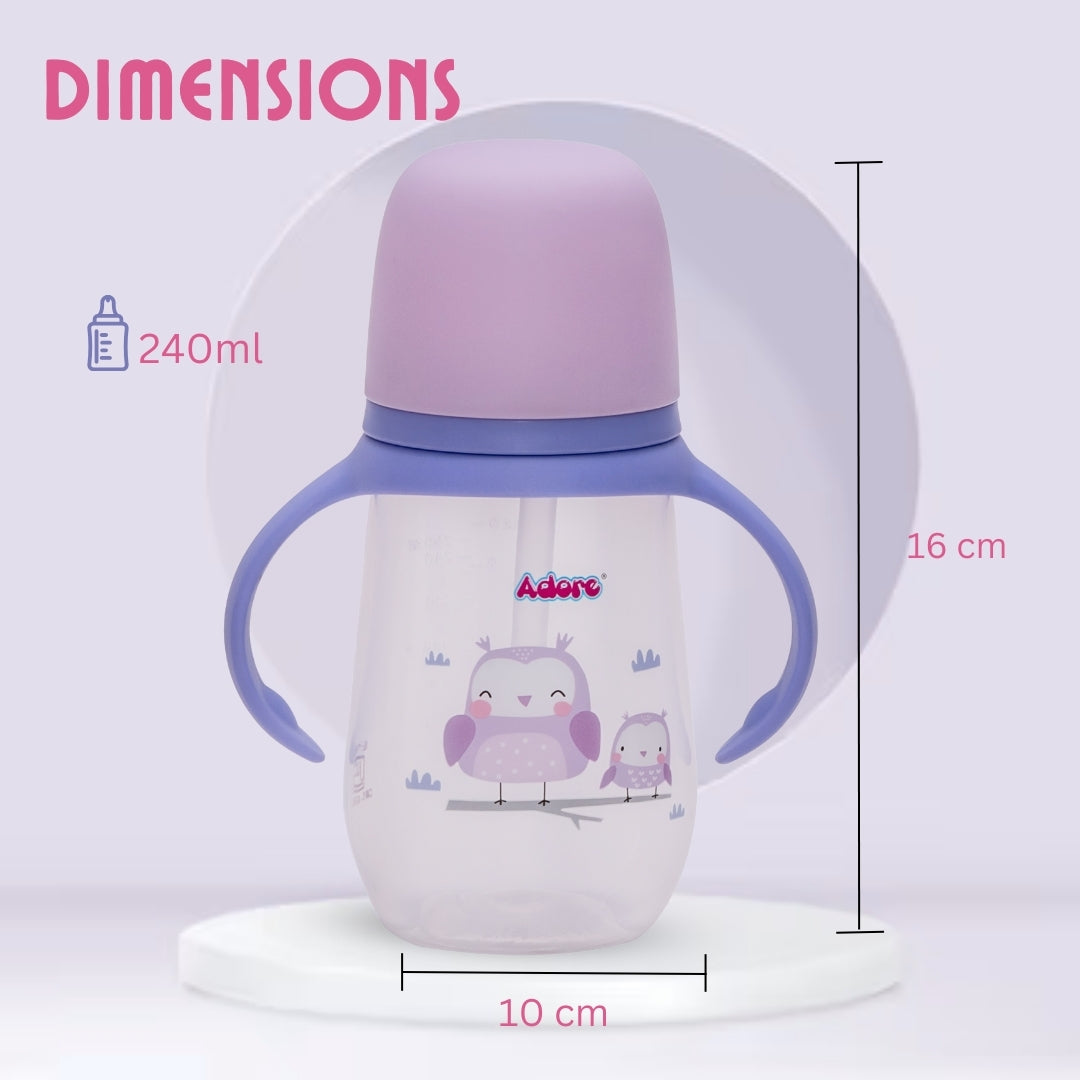 Adore Scotland Wide neck Soft Straw Sipper with Twin Handle-250ml- Purple