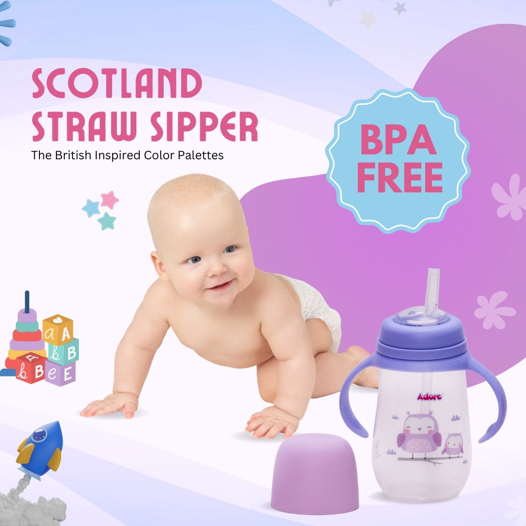 Adore Scotland Wide neck Soft Straw Sipper with Twin Handle-250ml- Purple