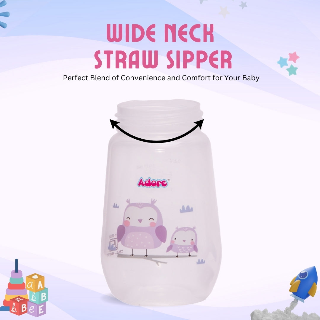 Adore Scotland Wide neck Soft Straw Sipper with Twin Handle-250ml- Purple