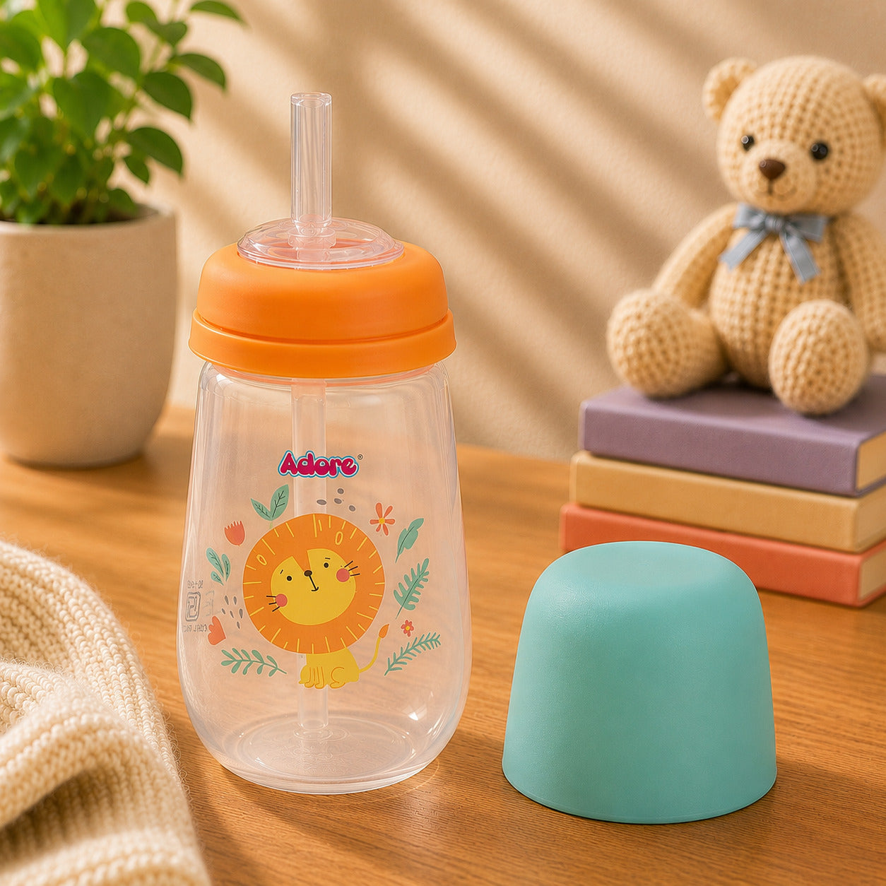 Adore Zeta Wideneck Straw Sipper- Spill Proof- 250ml - Orange