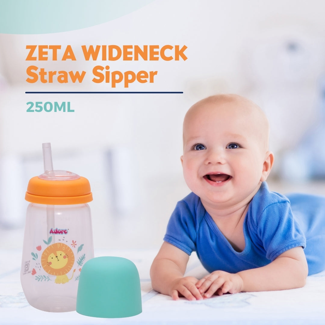 Adore Zeta Wideneck Straw Sipper- Spill Proof- 250ml - Orange