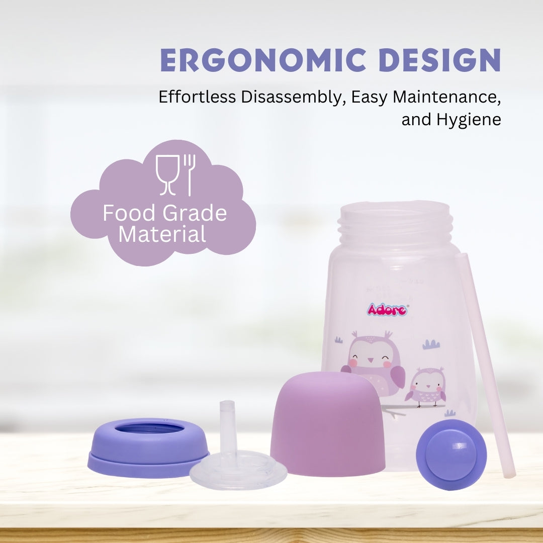 Adore Zeta Wideneck Straw Sipper- Spill Proof- 250ml - Purple