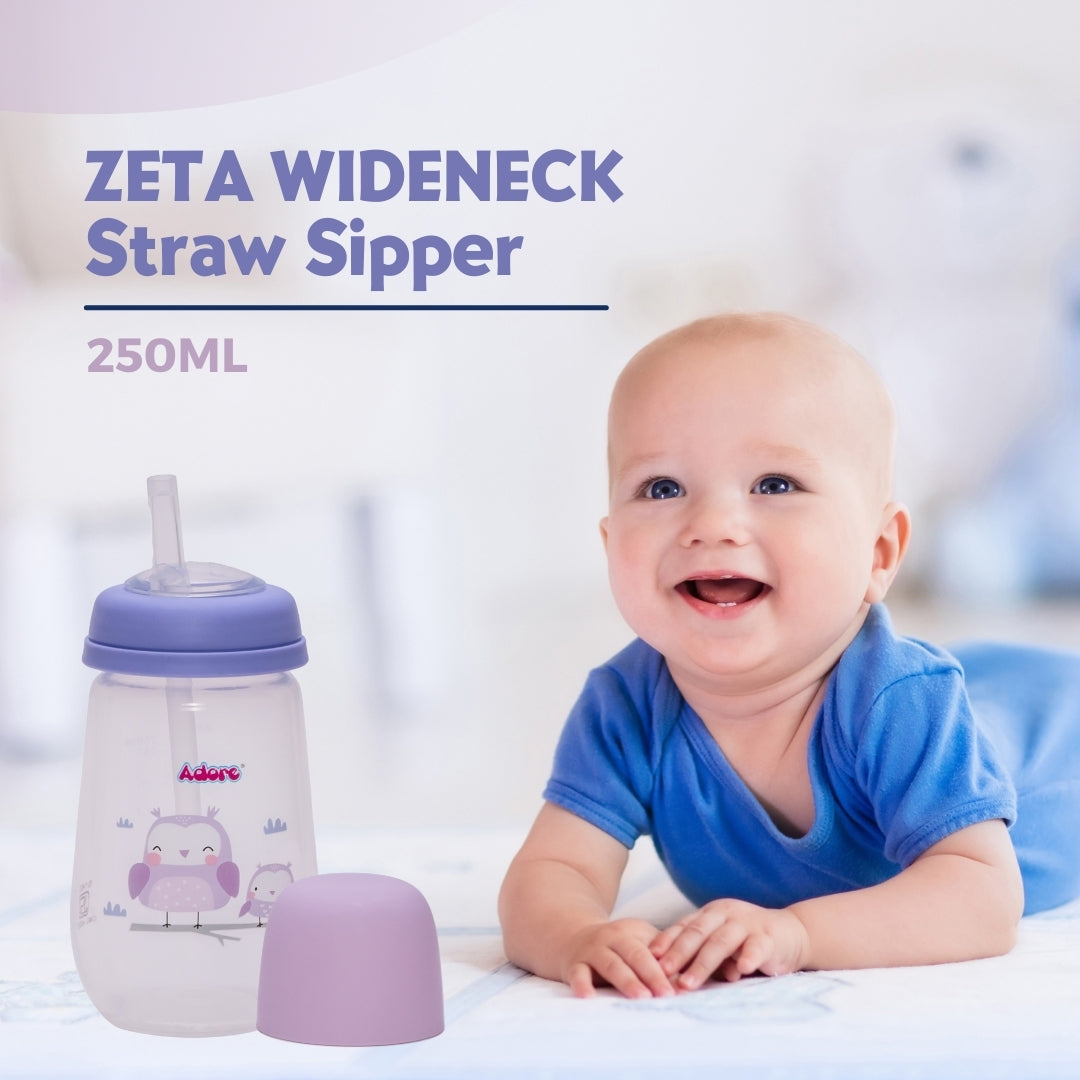 Adore Zeta Wideneck Straw Sipper- Spill Proof- 250ml - Purple