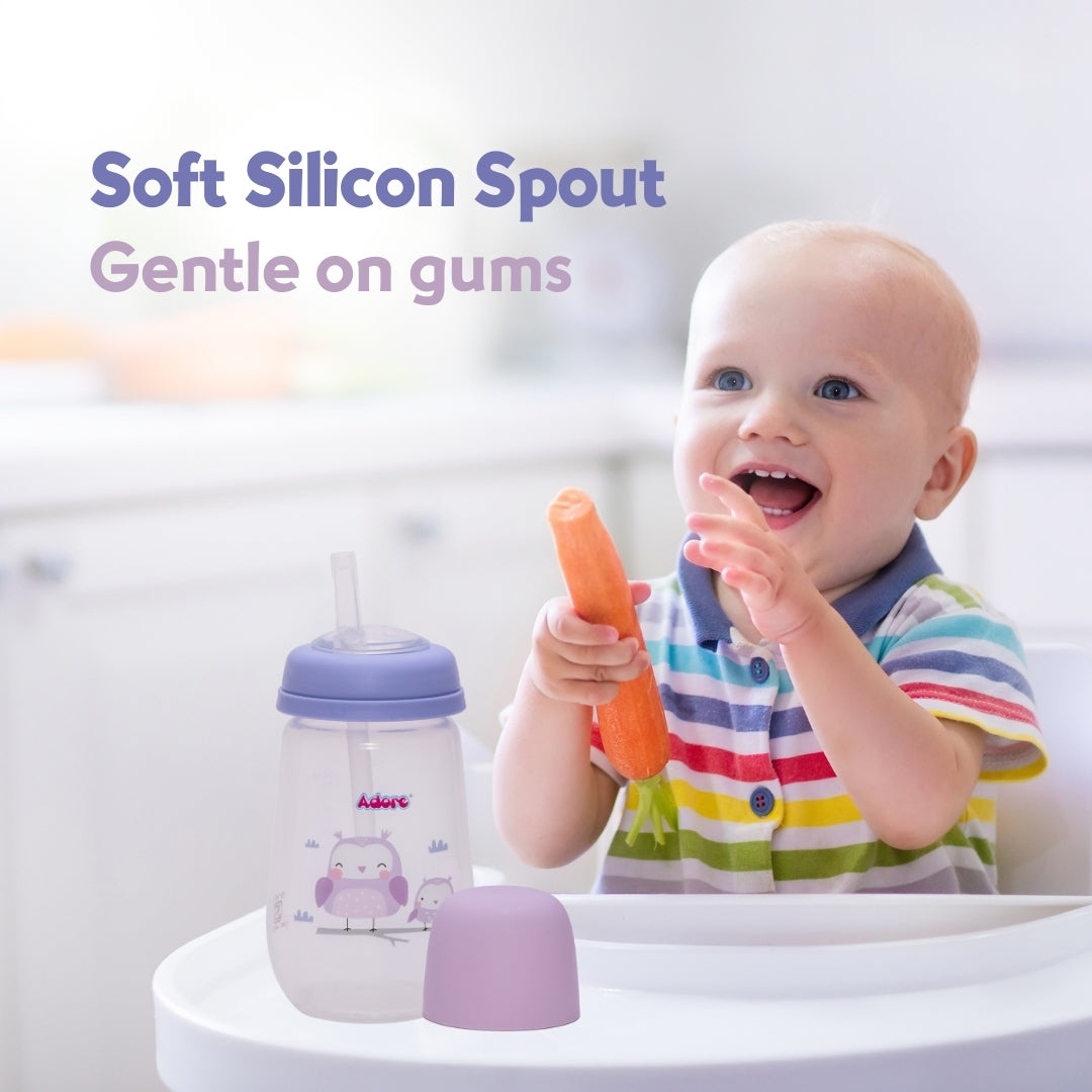 Adore Zeta Wideneck Straw Sipper- Spill Proof- 250ml - Purple