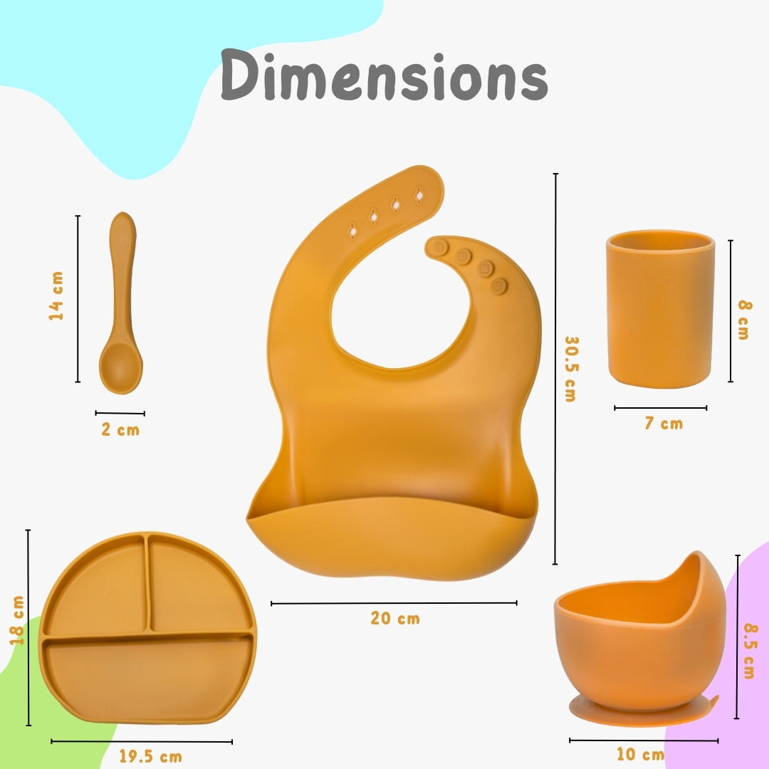 Adore Brillio Silicon Baby Feeding Set- Pack of 5 - Yellow