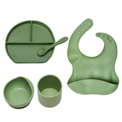 Adore Brillio Silicon Baby Feeding Set- Pack of 5 - Military Green