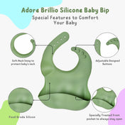 Adore Brillio Silicon Baby Feeding Set- Pack of 5 - Military Green