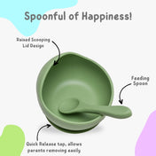 Adore Brillio Silicon Baby Feeding Set- Pack of 5 - Military Green