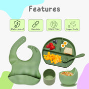 Adore Brillio Silicon Baby Feeding Set- Pack of 5 - Military Green