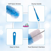 Adore Duece Long Handled Nylon Baby Bottle Cleaning Brush Kit Pack of 2 - Blue