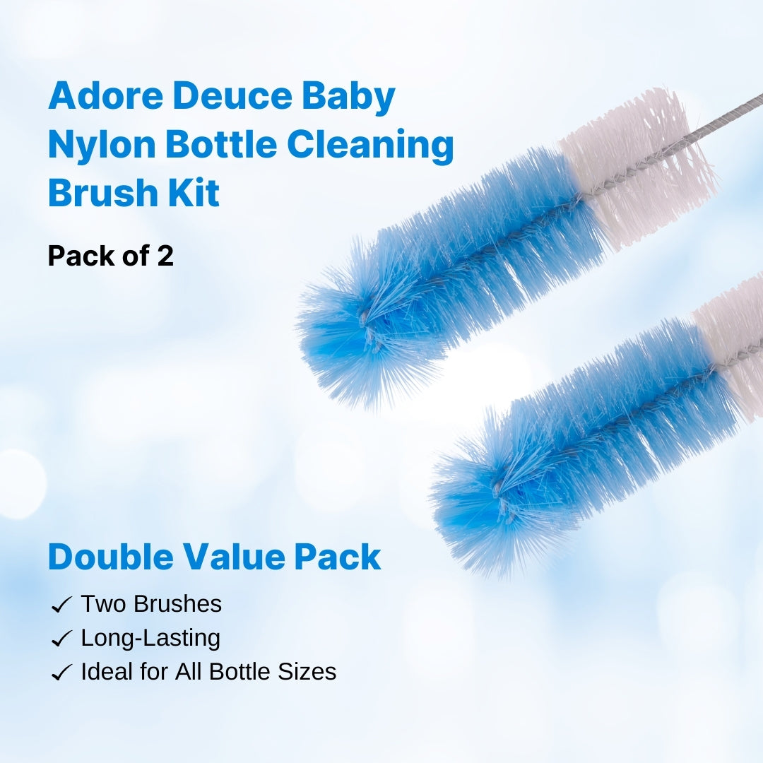 Adore Duece Long Handled Nylon Baby Bottle Cleaning Brush Kit Pack of 2 - Blue