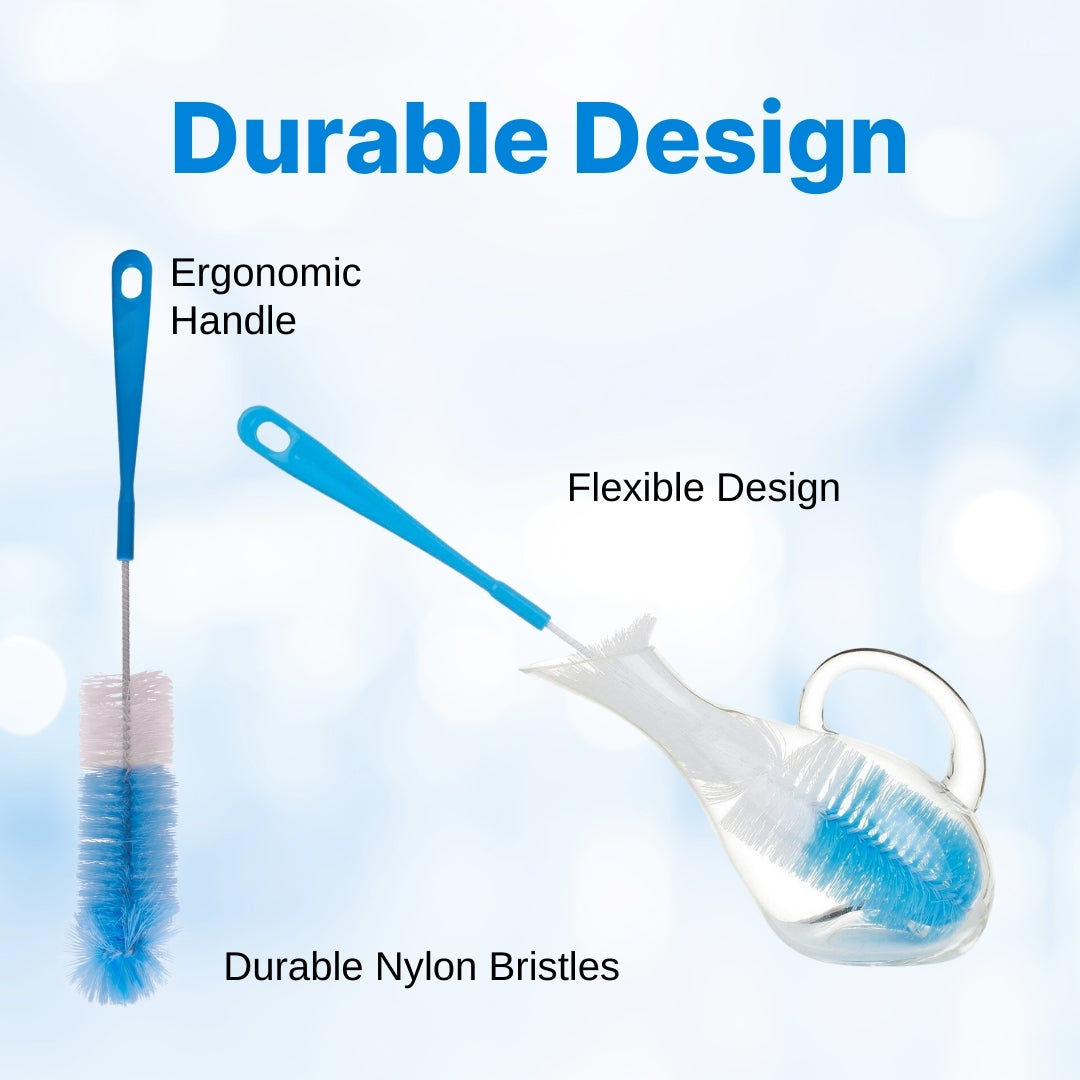Adore Duece Long Handled Nylon Baby Bottle Cleaning Brush Kit Pack of 2 - Blue